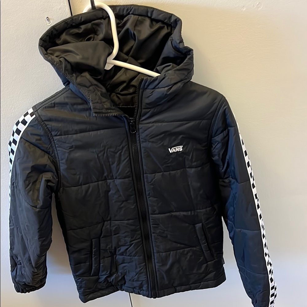Vans Black Puffer Jacket with Checkered Sleeves